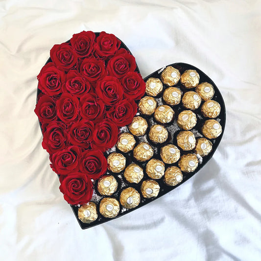 Luxury Red Rose Heart Box With Chocolates