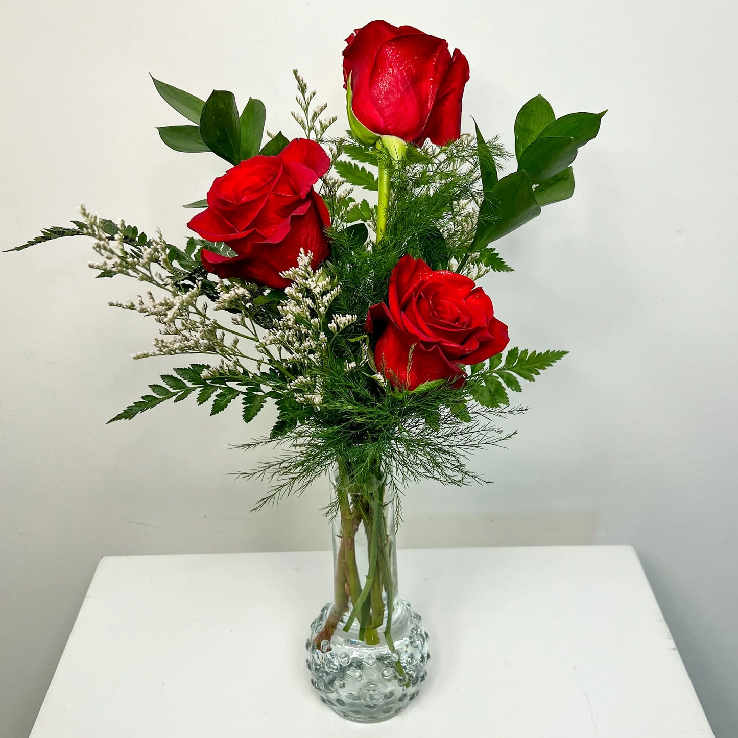 Three Red Roses Vase Arrangement